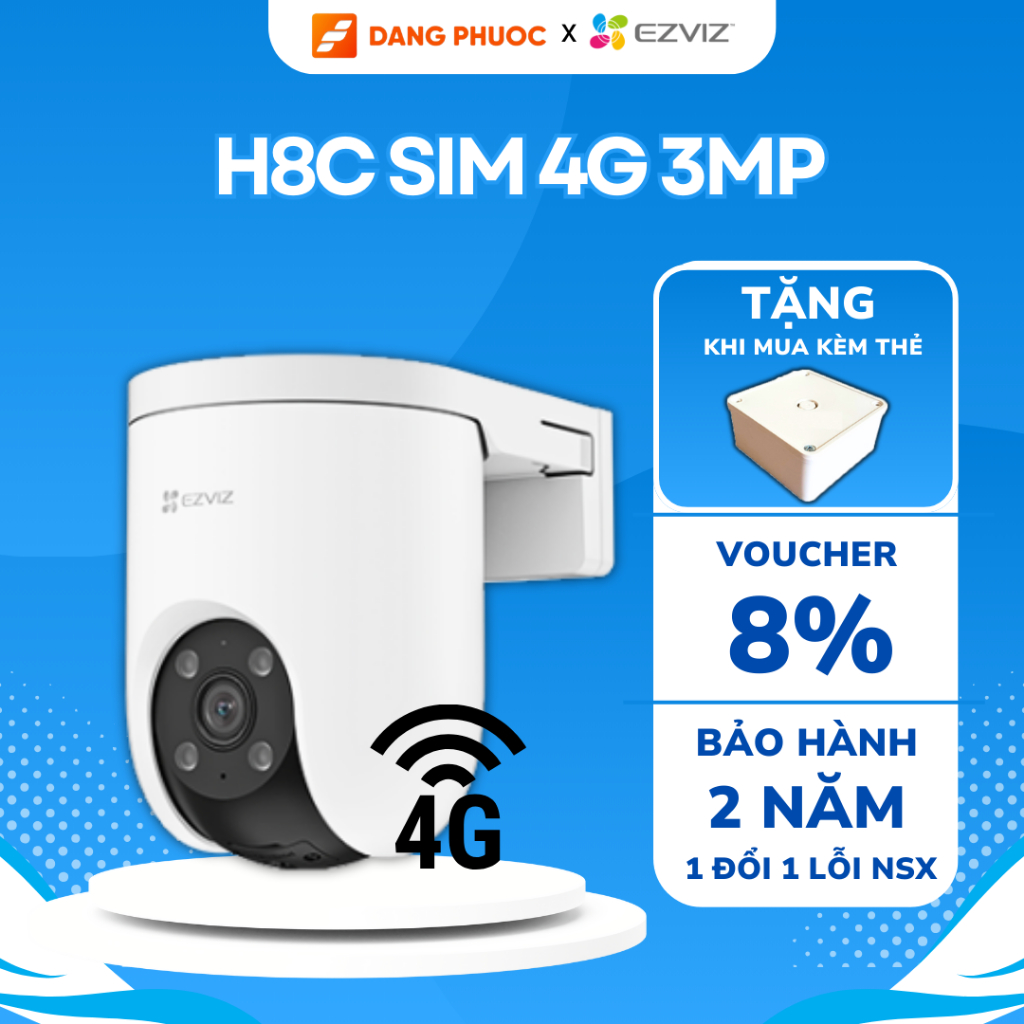 Camera WI-FI Ngoài Trời EZVIZ H8C 3MP SIM 4G, Báo Động Đàm Thoại 2 Chiều, Màu Ban Đêm