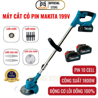 Máy cắt cỏ dùng pin MAKITA 199V CÓ LƯỠI CƯỚC máy cắt cỏ mini lõi đồng pin 10 cell bảo hành 12 tháng
