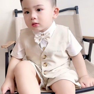  Đồ vest bé trai mẫu set công tử kiểu bộ yếm mặc thôi nôi 1 tuổi phong cách hàn quốc Sumin Kids 