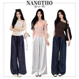  359 Áo Thun Kiểu Nữ Lệch Vai Chiết Eo Thắt Nơ RỜI Ôm Body Chất Cotton Co Giãn 