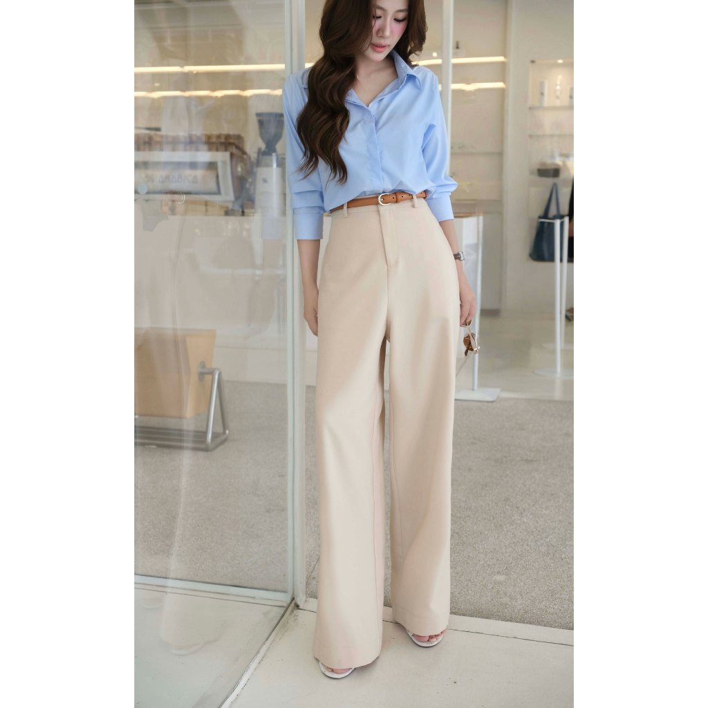 Quần ống rộng trơn nữ Gillee dáng dài lưng cao tôn dáng chất vải cao cấp FQR048 | BigBuy360 - bigbuy360.vn