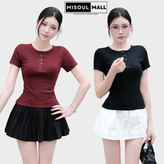Áo Thun Nữ Cotton Mịn Mát MiSoul Mall Phối Cúc Cổ, Áo Phông Phối Cúc Ôm Body Basic Co Dãn Thoáng Mát BigSize 422
