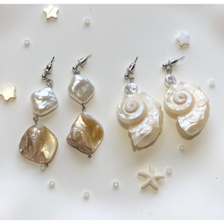 Bông tai vỏ sò, khuyên tai handmade thép không gỉ