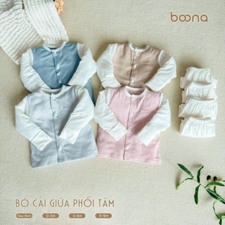 Bộ Dài Tay Sơ Sinh Cài Lệch Boona Chất Liệu Bamboo Silk Mềm Mại Thoáng Mát , Họa Tiết Đáng Yêu Cho Bé 3-8Kg