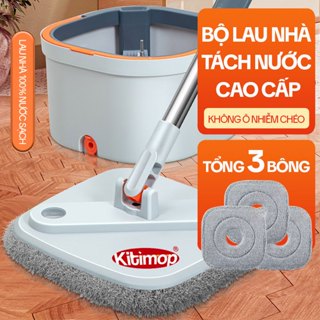 Bộ Cây Lau Nhà Tách Nước Bẩn KITIMOP N08, Thùng Lau Nhà Tự Vắt Thông Minh, Chổi Lau Nhà Xoay 360 Độ
