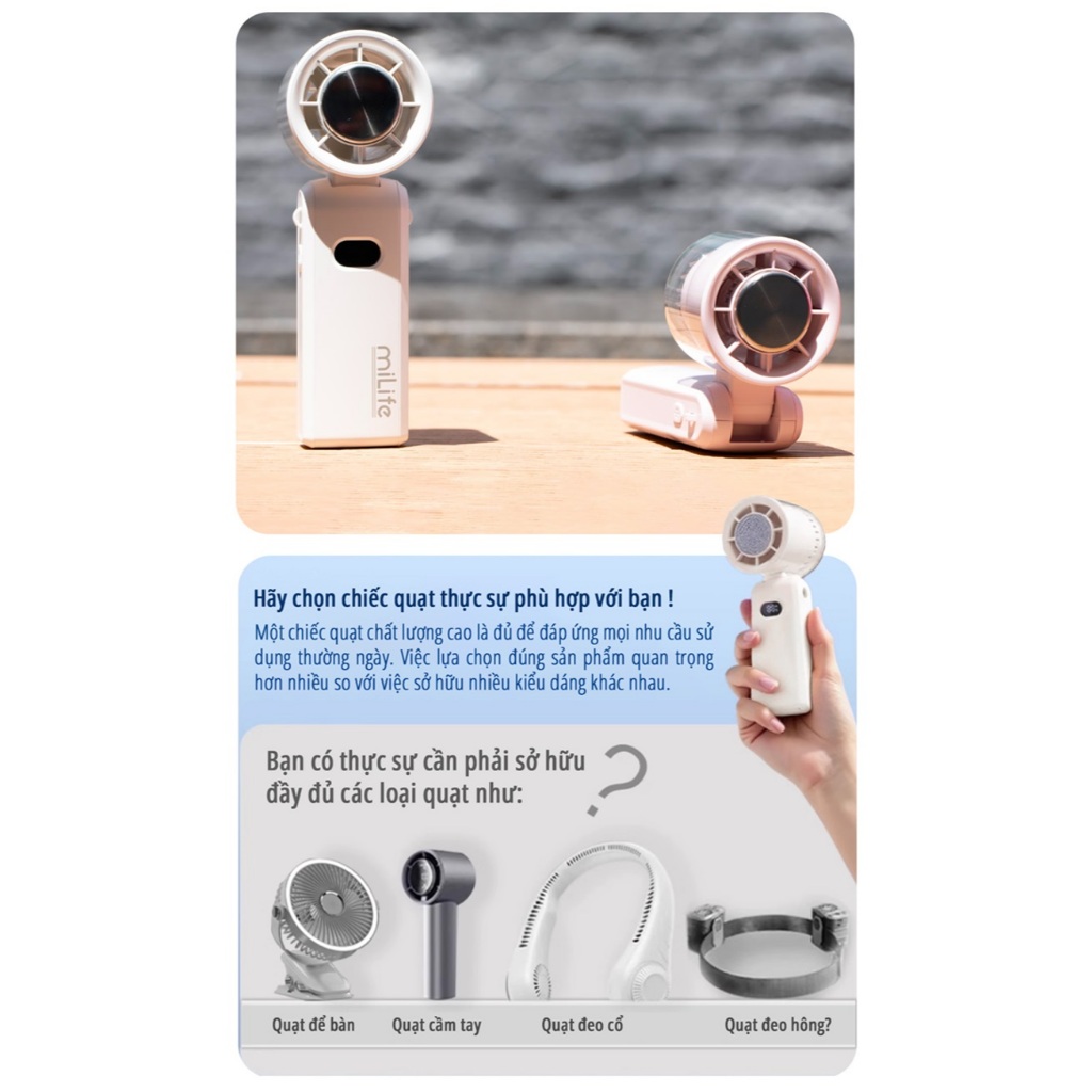 Quạt cầm tay siêu mạnh miLife F9P/F10/F3P/F2P 100 cấp độ gió | BigBuy360 - bigbuy360.vn