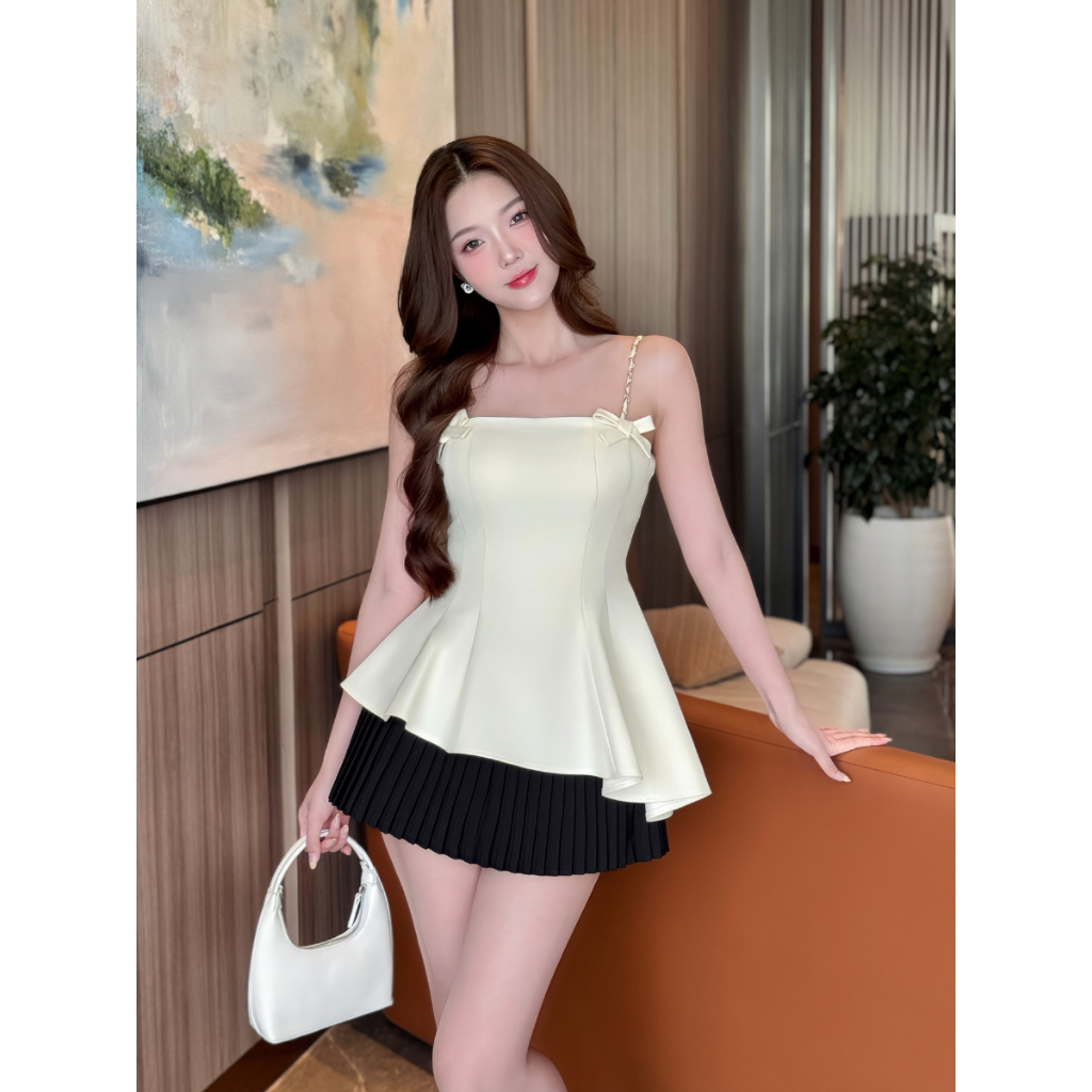  ZAMYSHOP - Áo TK 2s xích vạt chéo-AO05-T4-25 Áo hai dây thiết kế nữ lịch sự sang chảnh đi chơi 