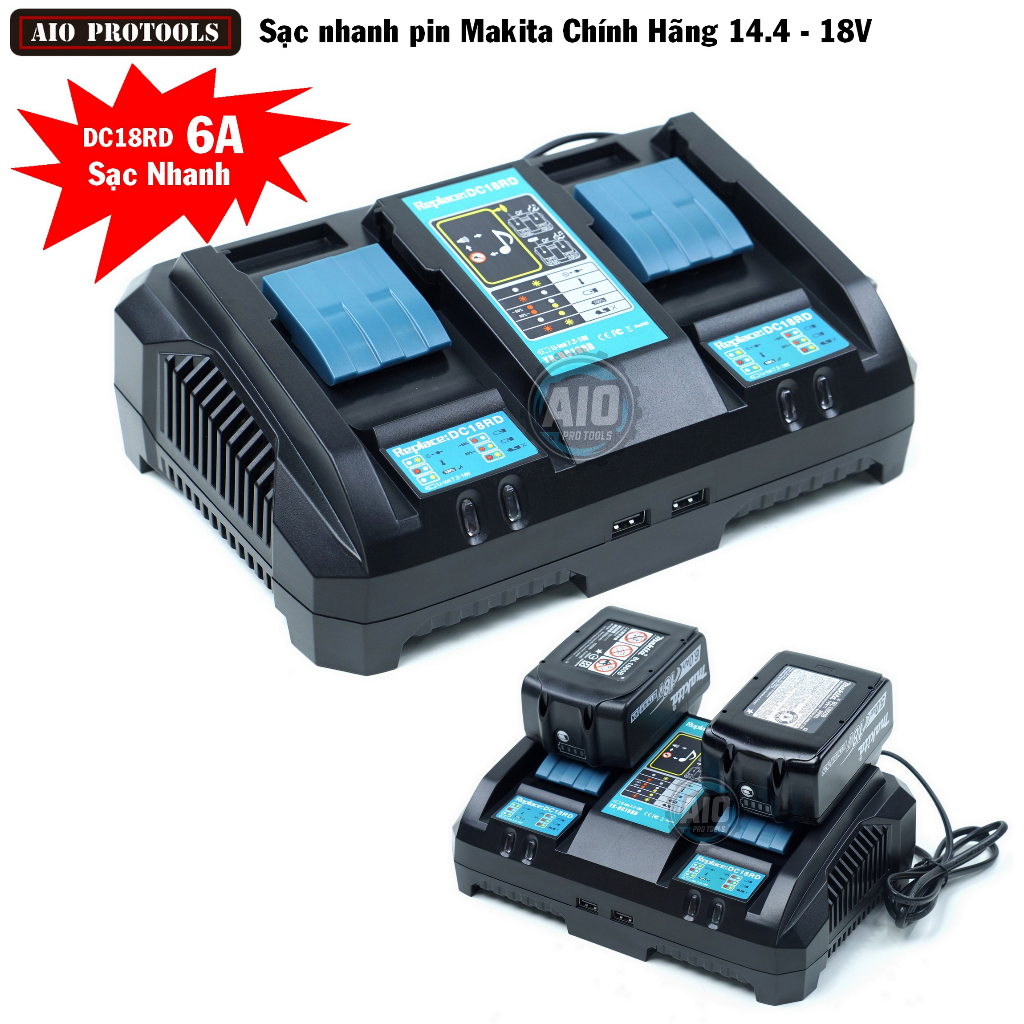 DC18RD 6A Đế sạc nhanh pin Makita 14.4-18V Đế sạc pin nhận mạch zin pin chính hãng Makita