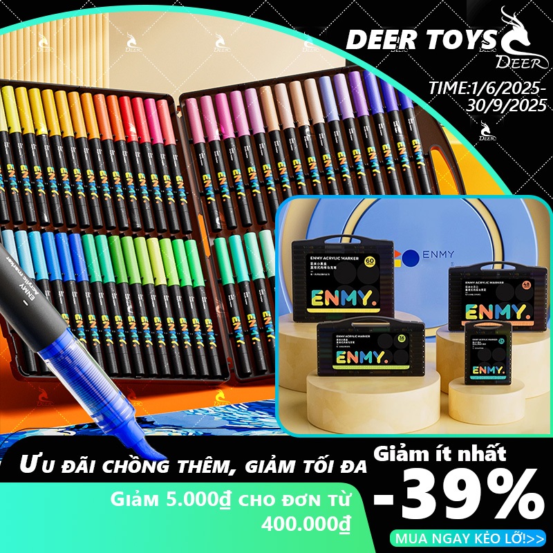 CODENMY🎨Bộ Bút Màu Đầu Mềm 60 Màu-Mực Tươi  Enmy Acrylic Marker Viết Êm Tô Vẽ Không Lem Dễ Phối Màu