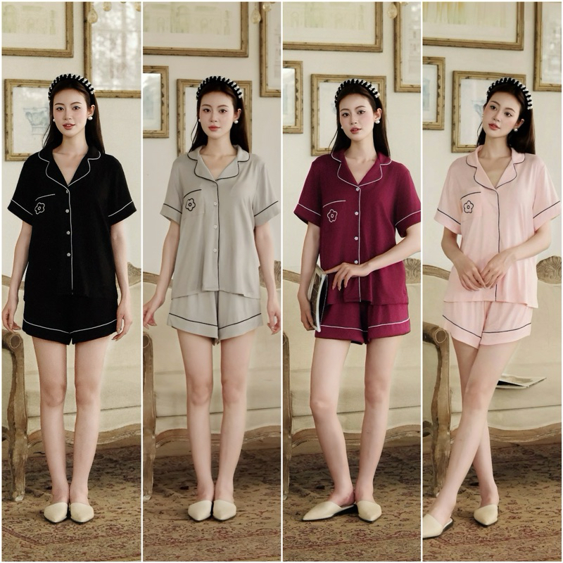 𝗛𝗮̀𝗻𝗴 𝗰𝗵𝗶́𝗻𝗵 𝗵𝗮̃𝗻𝗴 Bộ đồ ngủ mặc nhà pyjama thun cao cấp thêu hoa túi form rộng O.N WORKSHOP