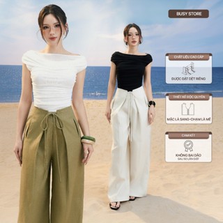 [BUSY] Áo Ngang Vai Xếp Nhún BUSY Áo Trễ Vai Hot Trend Mùa Hè NT40T