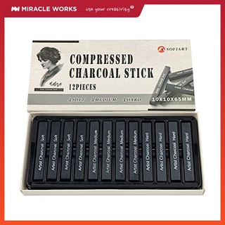 Bộ 12 que than nén dùng để phác thảo tranh vẽ bằng than