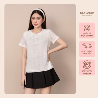 Áo Kiểu Nữ Bae Chic Áo Sơ Mi Cổ Ren Hoạ Tiết Hoa Tay Ngắn Hàn Quốc AB101