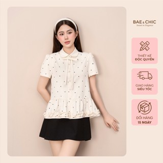 Áo Tiểu Thư Bae Chic Áo Babydoll Kiểu Nữ Cổ Sen Hoạ Tiết Tim AB102