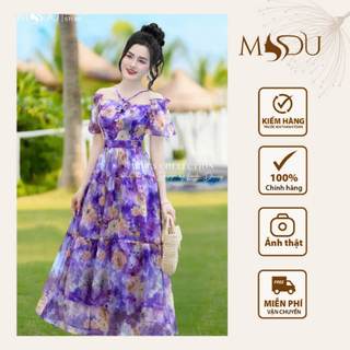 Váy Maxi Biển MDU4177 Trễ Vai Đính Hoa Kèm Họa Tiết Hoa Nhiệt Đới Từ MDU K12-D1-1