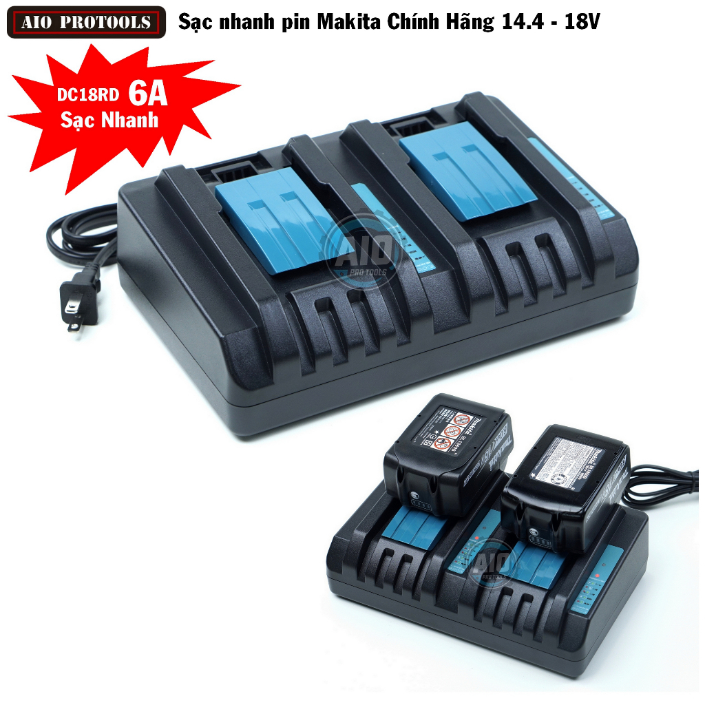 DC18RD 6A Đế sạc pin Makita 14.4-18V Đế sạc nhanh nhận mạch zin pin chính hãng Makita