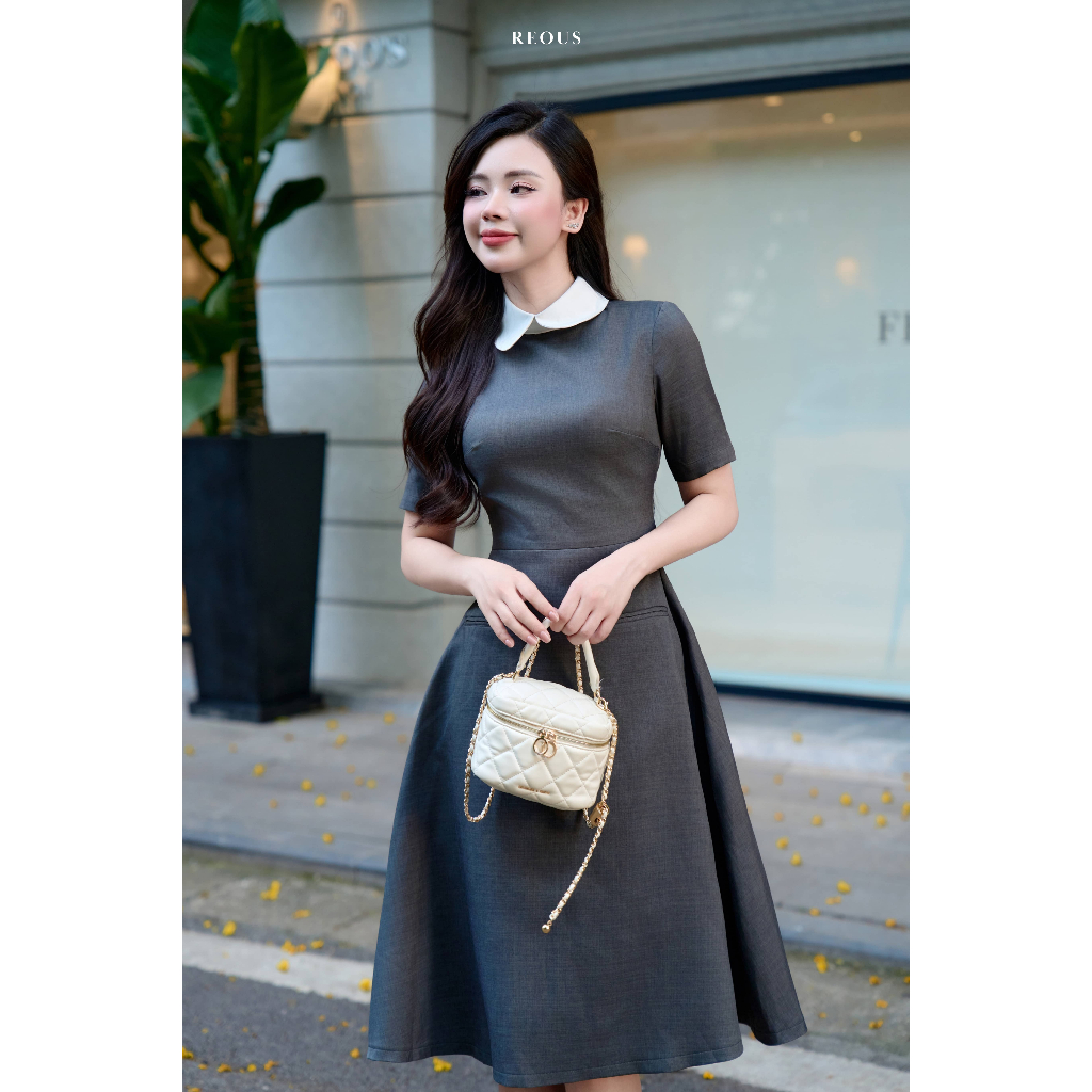 Đầm cổ sen xước Ý V35