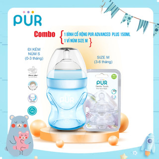 Combo Bình sữa cổ rộng Pur Advanced Plus 150ml (có sẵn núm S (0-3th) + vỉ núm M