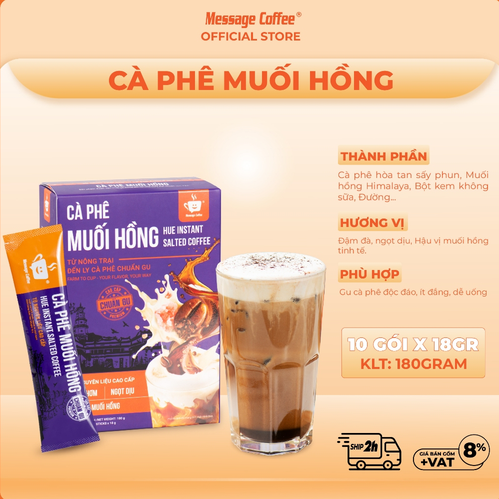 Cà Phê Muối Hồng Himalaya – Cafe Hòa Tan Đậm Đà Đặc Sản Huế, Hộp 10 Gói x 18g | Message Coffee
