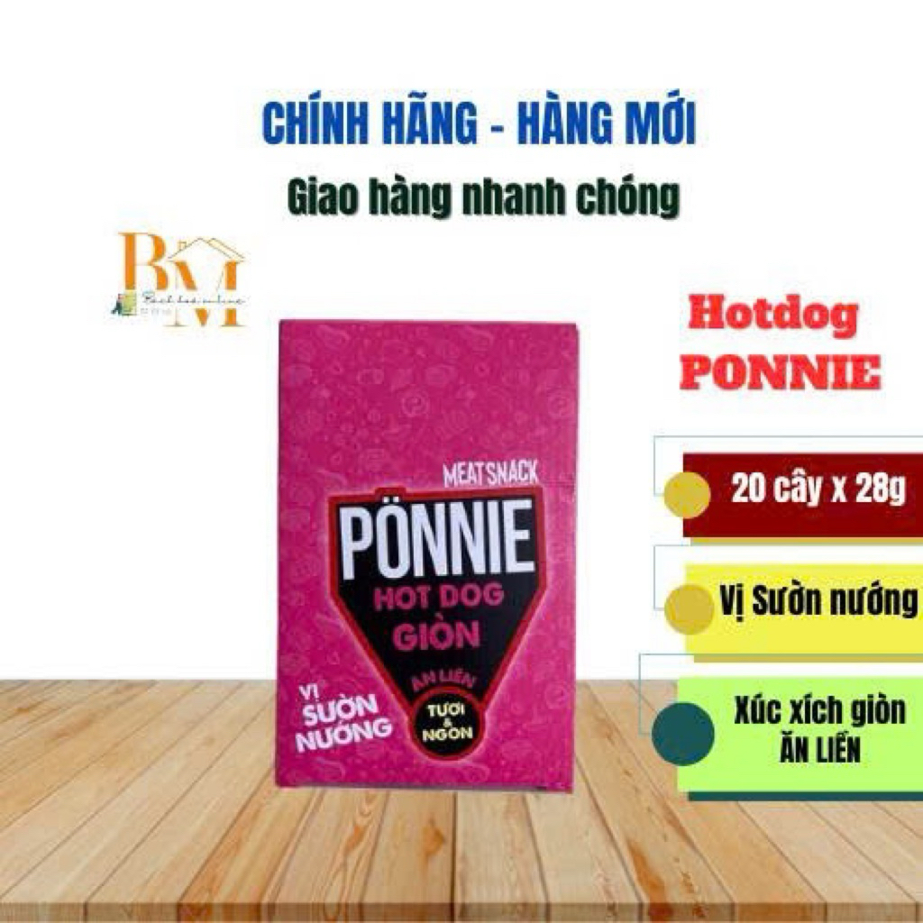 Hộp 20 Cây Xúc Xích HotDog Giòn PONNIE Vị Sườn Nướng (20 Cây x 28g)