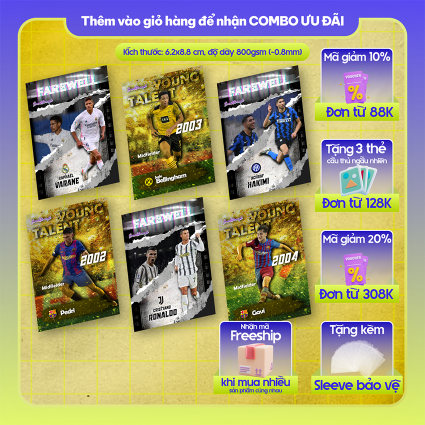 21-22 YOUNG TALENT FAREWELL | Thẻ cầu thủ bóng đá SKYLLECTA | Ronaldo Hakimi Sancho Musiala Bellingh