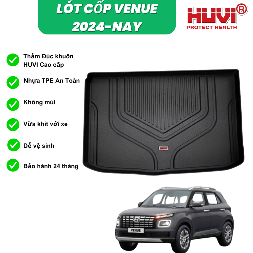 Thảm lót cốp HUVI 3D cho xe HYUNDAI VENUE 2024+ Thảm đúc HUVI CAO CẤP KHÔNG MÙI - KHÔNG ẨM MỐC - DỄ 