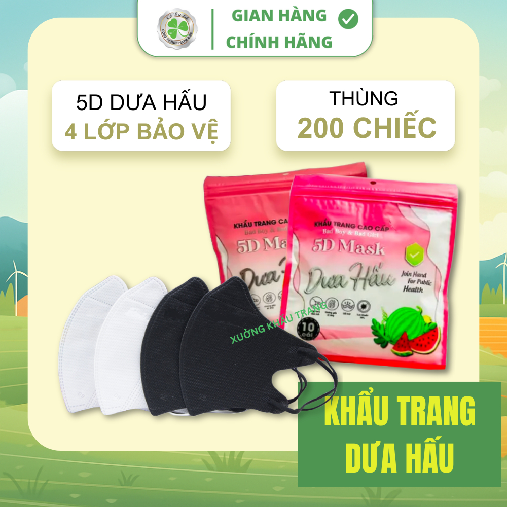 [Thùng 200 Cái] Khẩu Trang 5D Dưa Hấu Mask 4 Lớp Duy Nhất Trong Dòng 5D Chính Hãng Kháng Khuẩn