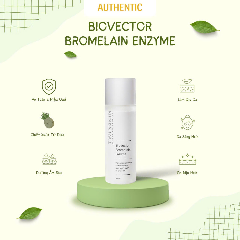 BIOVECTOR BROMELAIN ENZYME - Nước dưỡng enzyme cấp ẩm sâu, kích hoạt da, làm dịu mướt và sáng mịn da