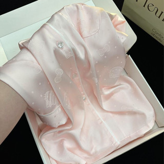 [339] Đồ ngủ cộc dài tay pyjama kitty cho nữ chất lụa satin mềm mát thoải mái mặc ở nhà, hàng ngày