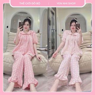 Đồ Bộ Nữ Mặc Nhà Mặc Ngủ BỘ DÀI BÈO ÁO CỔ SEN Dễ Thương Chất Đũi Lạnh Cao Cấp (BigSize48-90kg)