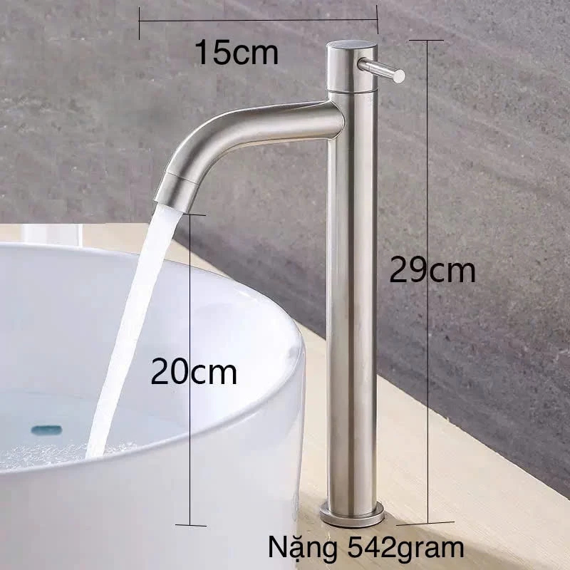 Vòi Rửa Mặt Lavabo Lạnh inox N6000 Fotar VÒI LA ĐIẾU 30cm đặt trên mặt đá inox chống han gỉ