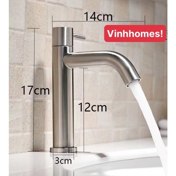 Vòi Rửa Mặt Lavabo Lạnh inox N6000 VÒI LA ĐIẾU 20cm đặt trên thành lavabo