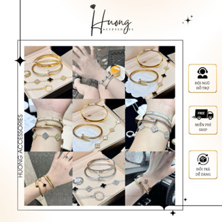 Set Vòng Tay Đinh Titan Cao Cấp Không Han Gỉ, Phụ Kiện Thời Trang Nữ, Lắc Tay Cỏ 4 Lá Hottrend