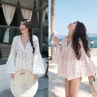 BIGSIZE HIẾU HIẾU (55-95KG) - Áo kiểu nữ mùa hè Babydoll hoa thêu tay dài loe phối viền ren dễ thương A50