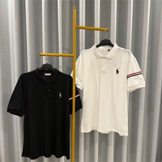 Áo polo nam cao cấp sọc tay đỏ thêu logo ngựa – Chất cá sấu co giãn, mặc mát – 2 màu đen trắng basic