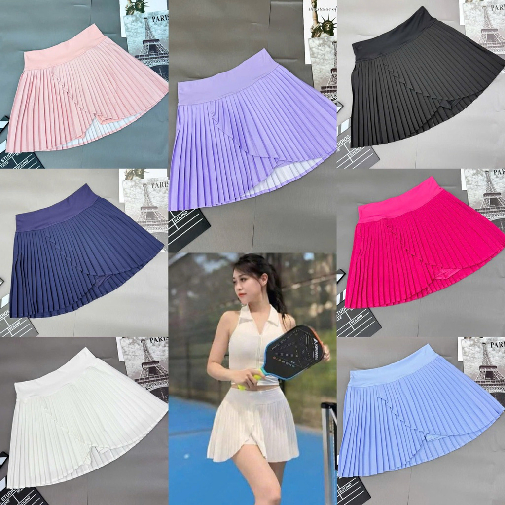 Chân váy tập pickleball nữ POMO SPORT CV33 xếp ly nhỏ vát chéo tập pickleball, tennis, cầu lông