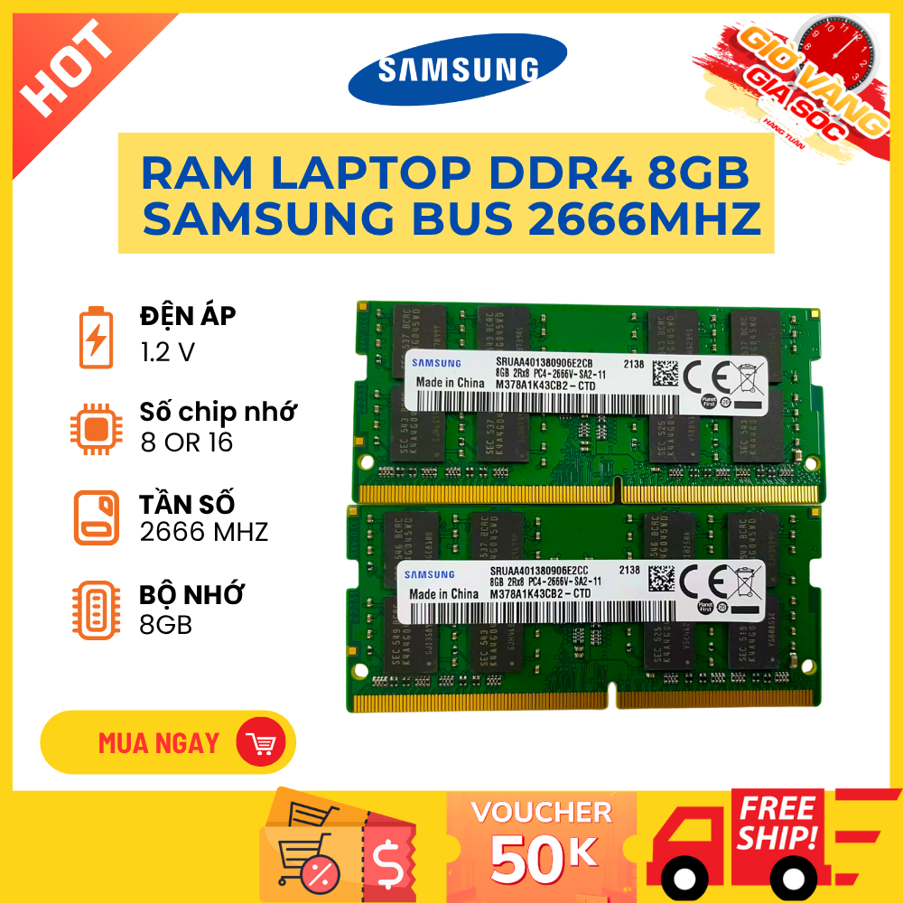 RAM Laptop Samsung DDR4 8GB Bus 2666 3200MHz - Hàng Mới 100% Chính Hãng, Cắm Là Chạy, Bảo Hành 12 Th
