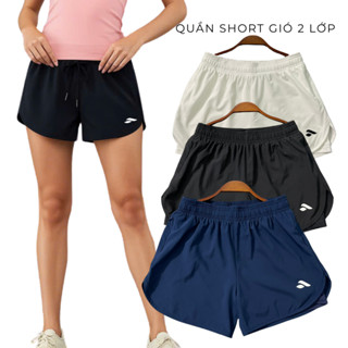 Quần short đùi nữ thể thao gió 2 lớp, ngoài gió co giãn nhẹ,lớp trong thun co giãn 4 chiều tập gym
