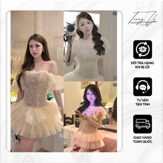 ( có bigsize ) Đầm cánh tiên nhún lưới ren QC phối tacta hotgirl chanh xả dáng tiểu thư by Tườngg Vyy Storee VN04