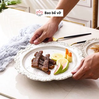  Đĩa sứ tròn đựng bánh kem đĩa cafe hoạ tiết retro phong cách pháp đĩa sứ nhà hàng đĩa tráng miệng 