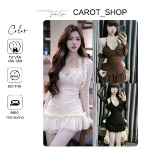 VN44 ( loại 1- có bigsize + có mút ) Set đầm body 2 chi tiết + kèm khoác ren mùa hè đi tiệc, đi biển, by CarrotShop