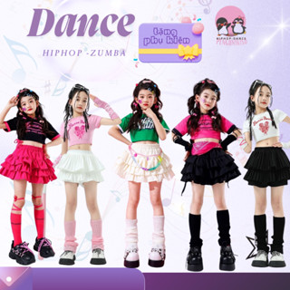 Tặng phụ kiện Bộ váy nhảy hiện đại cho bé gái,set váy hiphop zumba 6 màu sành điệu cho bé 15-47kg