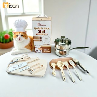 Bộ dao thớt chế biến KITTY THE CHEF đồ ăn dặm cho bé MISAN gọn gàng đa năng an toàn LUVAMO
