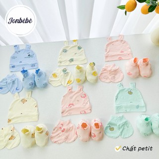 [B110 Mềm, Mát, Chất Petit] Combo 2/3 Séc 5 Chi Tiết Mũ - Bao Chân - Bao Tay Thun Lạnh PETIT Mềm Mát Cho Bé Sơ Sinh