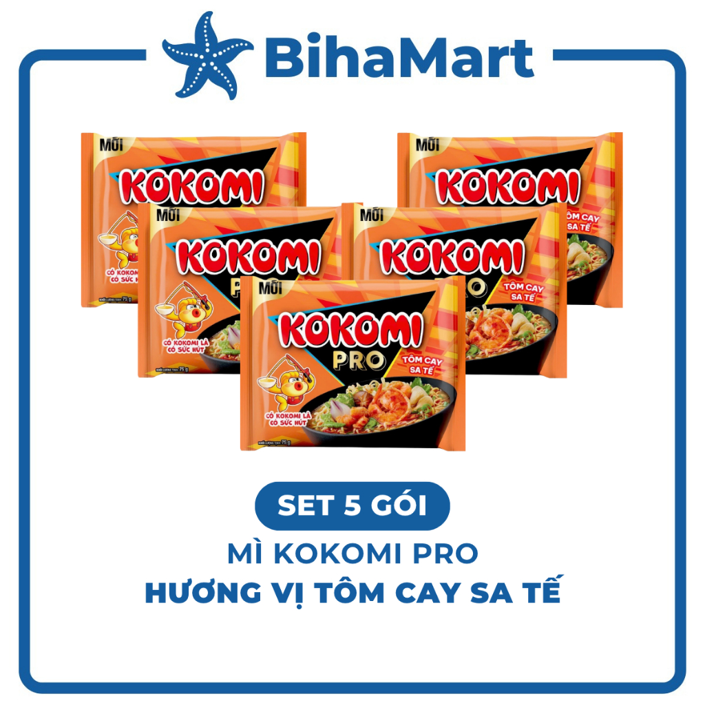 [SET5GÓI]-MASAN- Mì Kokomi Pro Tôm cay sa tế, Mì Kokomi Pro hương vị tôm cay sa tế, Mì tôm cay sa tế