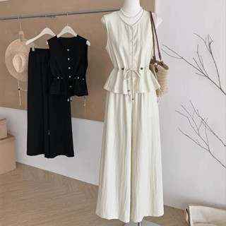 SÉT Bộ Đồ Nữ Cao Cấp Thiết Kế Áo Sát Nách Kèm Đai mix quần Dài Suông đi chơi mùa hè-MI1