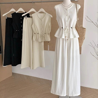 [Hoa Hồng 15%]SÉT Bộ Đồ Nữ Cao Cấp Thiết Kế Áo Sát Nách Kèm Đai mix quần Dài Suông đi chơi mùa hè-MIN3