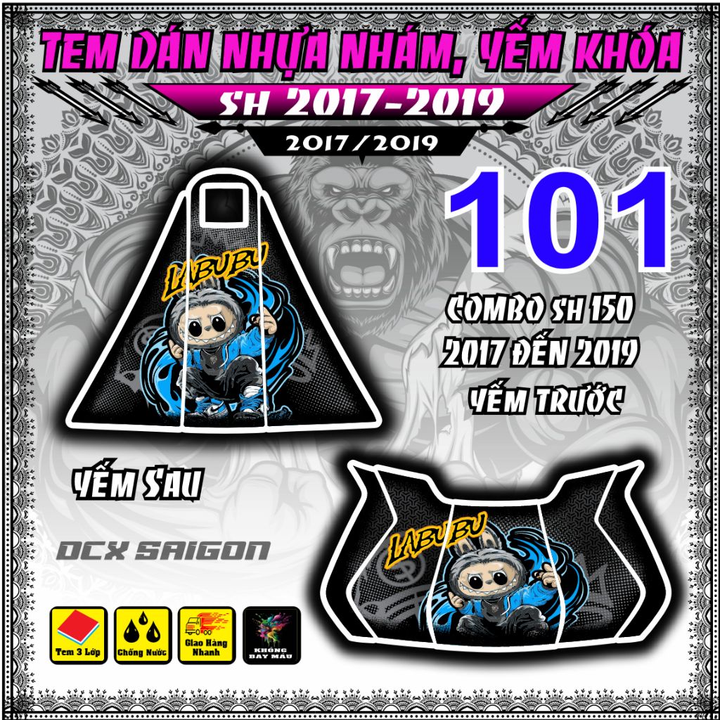 Combo Tem Dán Yếm Nhựa Nhám SH 2017->2019 Dán Trang Trí nhãn dán decal _ tem xe _ sh2019