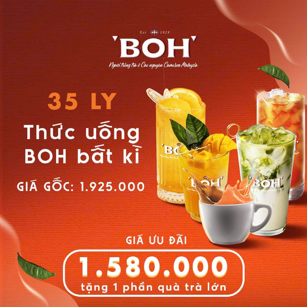 Voucher 35 Ly Thức uống BOH bất kỳ - Voucher for 35 Cups of any BOH Drink