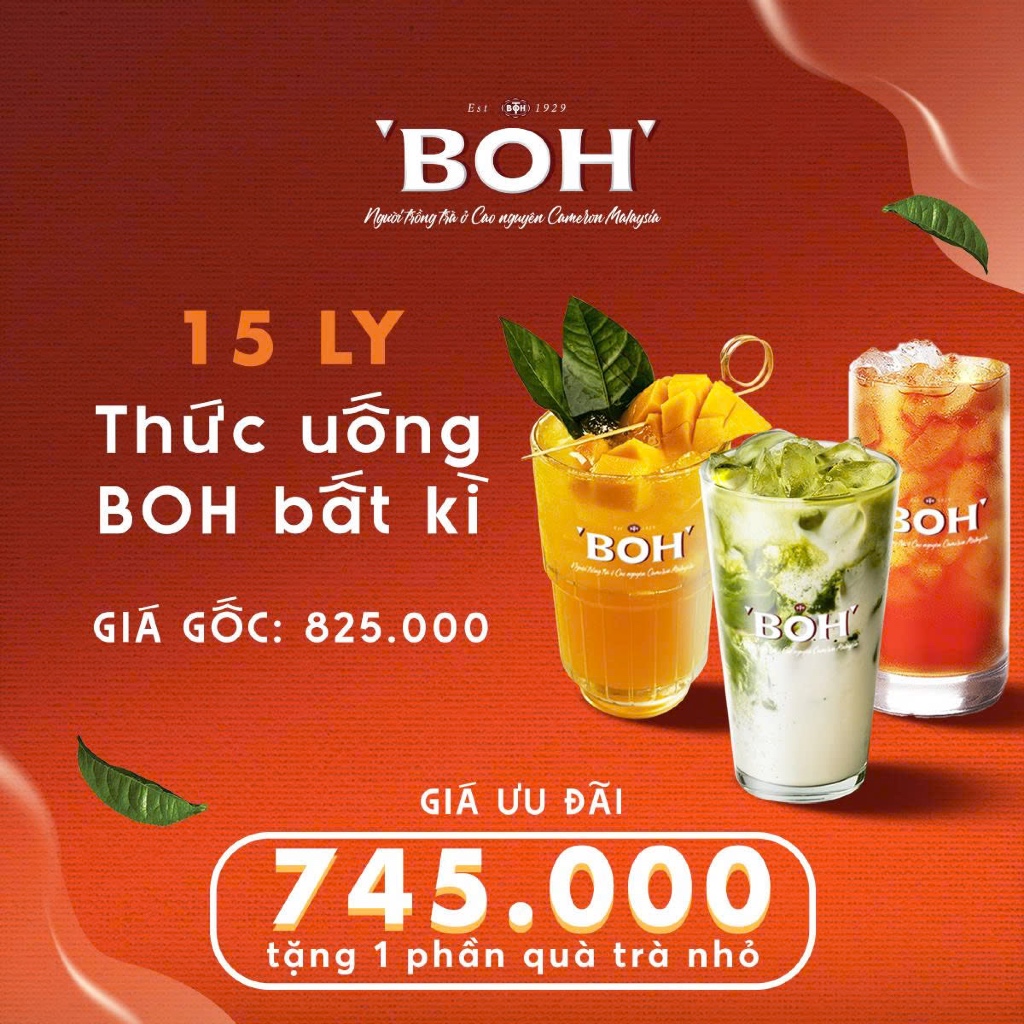 Voucher 15 Ly Thức uống BOH bất kỳ - Voucher for 15 Cups of any BOH Drink